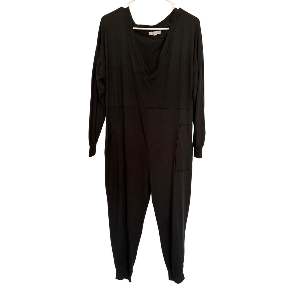 Socialite‎ Womens Black Long Sleeve cotton Jumpsuit Pockets Small lounge slouchy